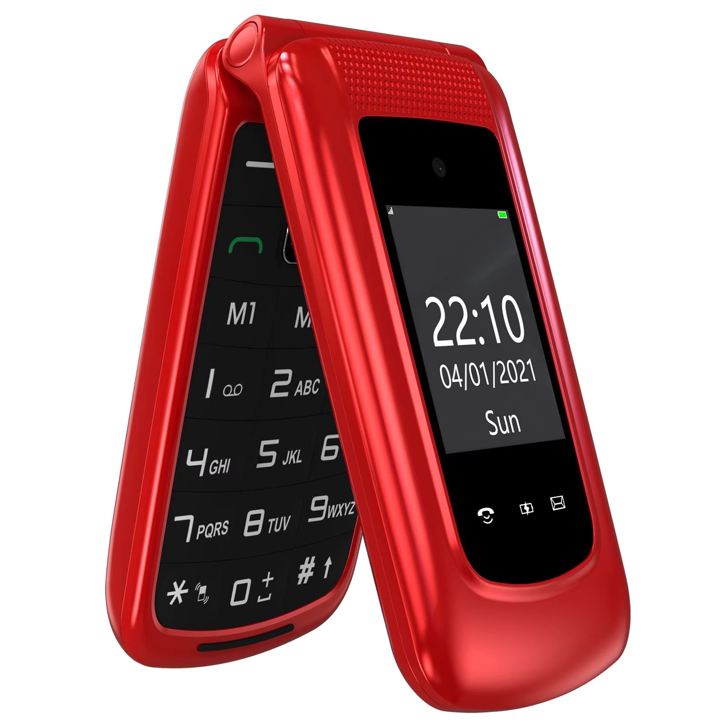 Factory High Quality Unlocked 4g Bar Cell Phone Flip & 1.77+2.4'' Dual Display 4g Senior Mobile Phone Without Contract -Red