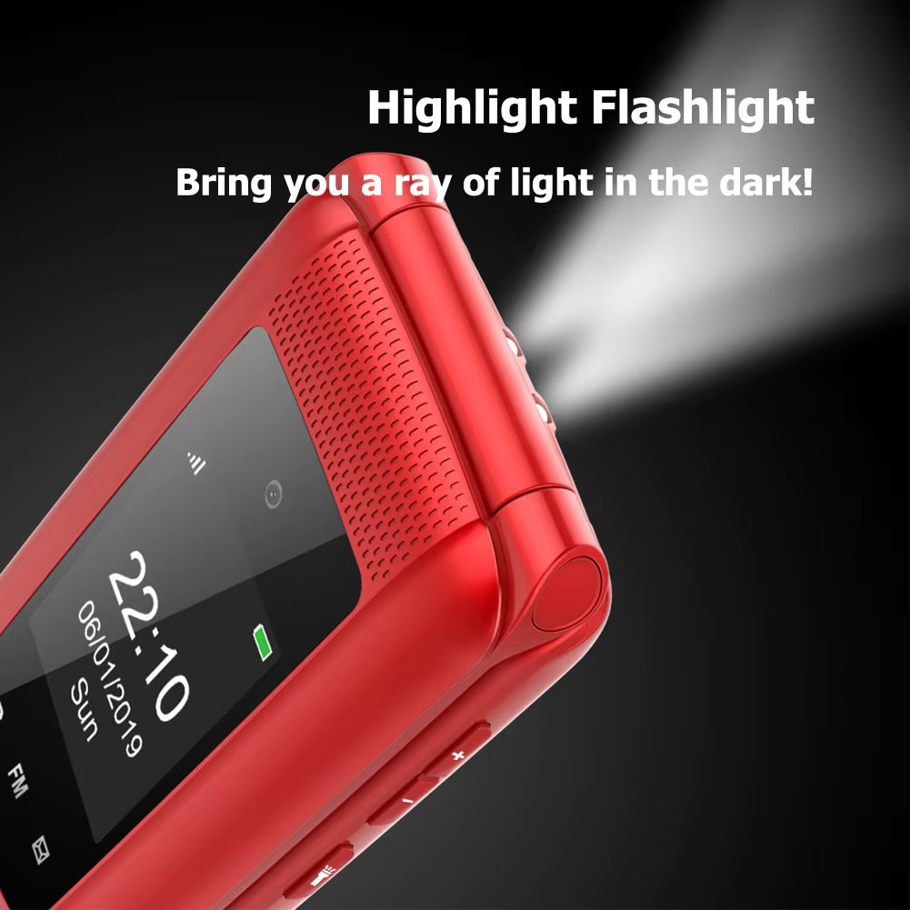 Factory High Quality Unlocked 4g Bar Cell Phone Flip & 1.77+2.4'' Dual Display 4g Senior Mobile Phone Without Contract -Red
