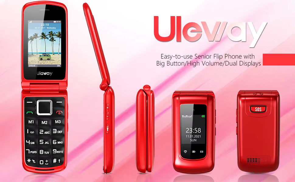 Factory High Quality Unlocked 4g Bar Cell Phone Flip & 1.77+2.4'' Dual Display 4g Senior Mobile Phone Without Contract -Red