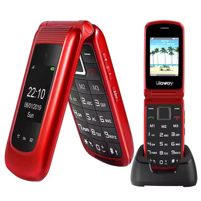 Factory High Quality Unlocked 4g Bar Cell Phone Flip & 1.77+2.4'' Dual Display 4g Senior Mobile Phone Without Contract -Red