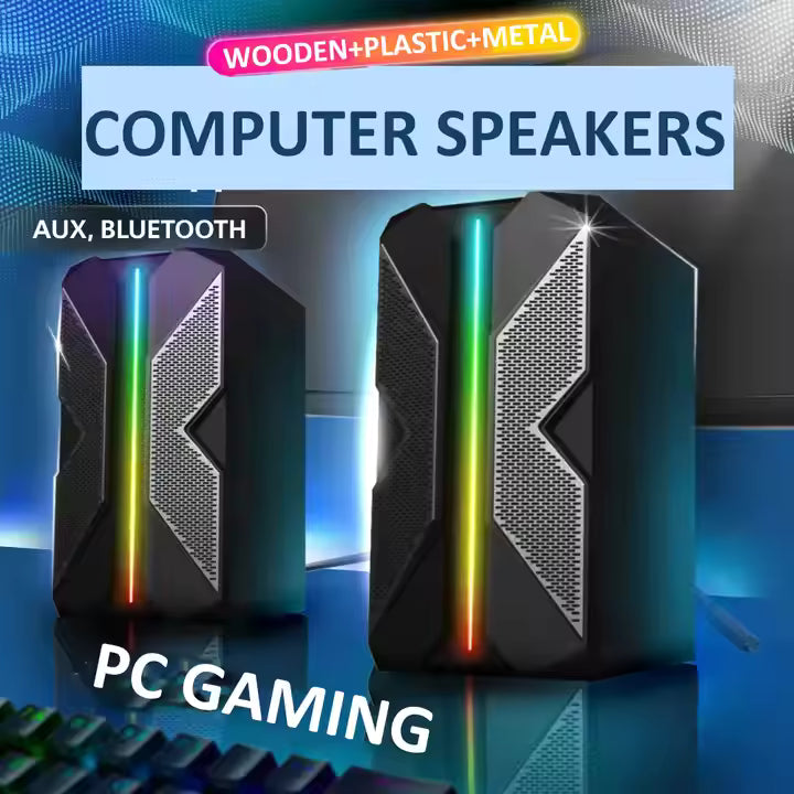 Professional RGB LED Computer Audio USB Computer Desktop Small Wood Home Mini Portable Selling Gaming Speakers