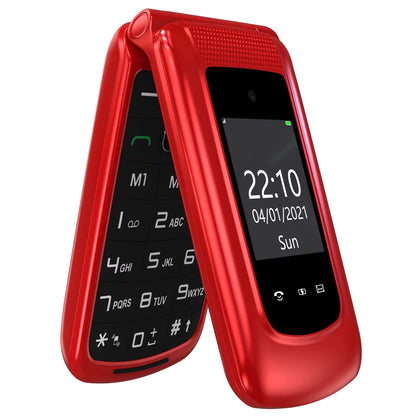 Factory High Quality Unlocked 4g Bar Cell Phone Flip & 1.77+2.4'' Dual Display 4g Senior Mobile Phone Without Contract -Red