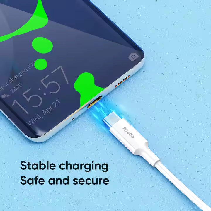 VIDVIE PD 60W Fast Charging Mobile Phones Chargers Cable Ladekabel 1M White Black Type C to Type C Data Cable Chargeur Telephone