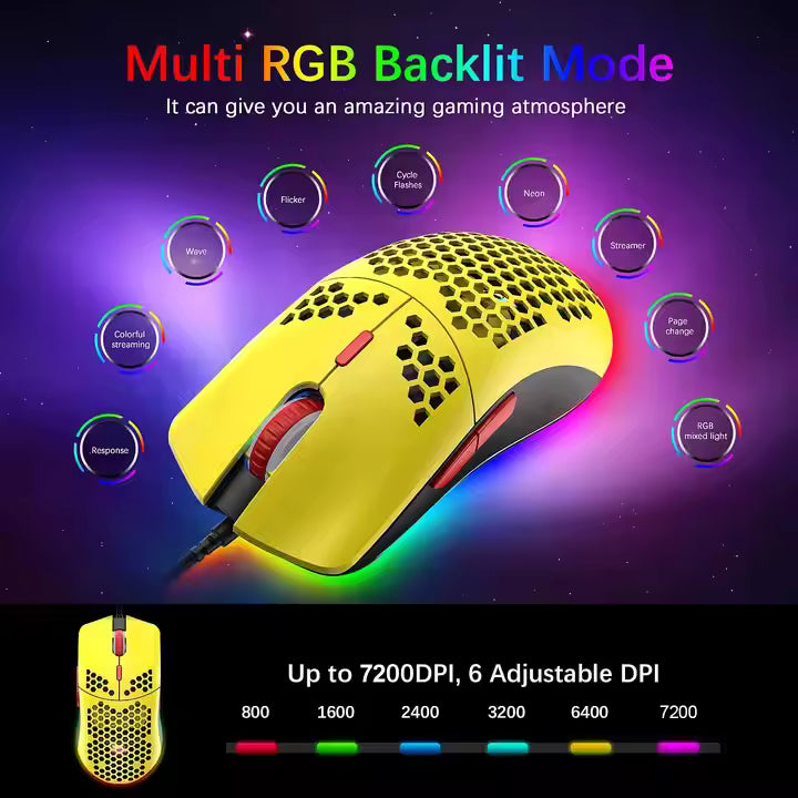 Usb Gaming Mouse GX73 RGB Programmable Optical Adjustable DPI 7200dpi Oem Wired Computer Mouse